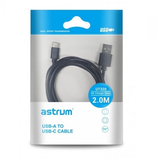 Astrum UT320 USB‑C Cable 2.0m 2A Fast 480Mbps Black 12m